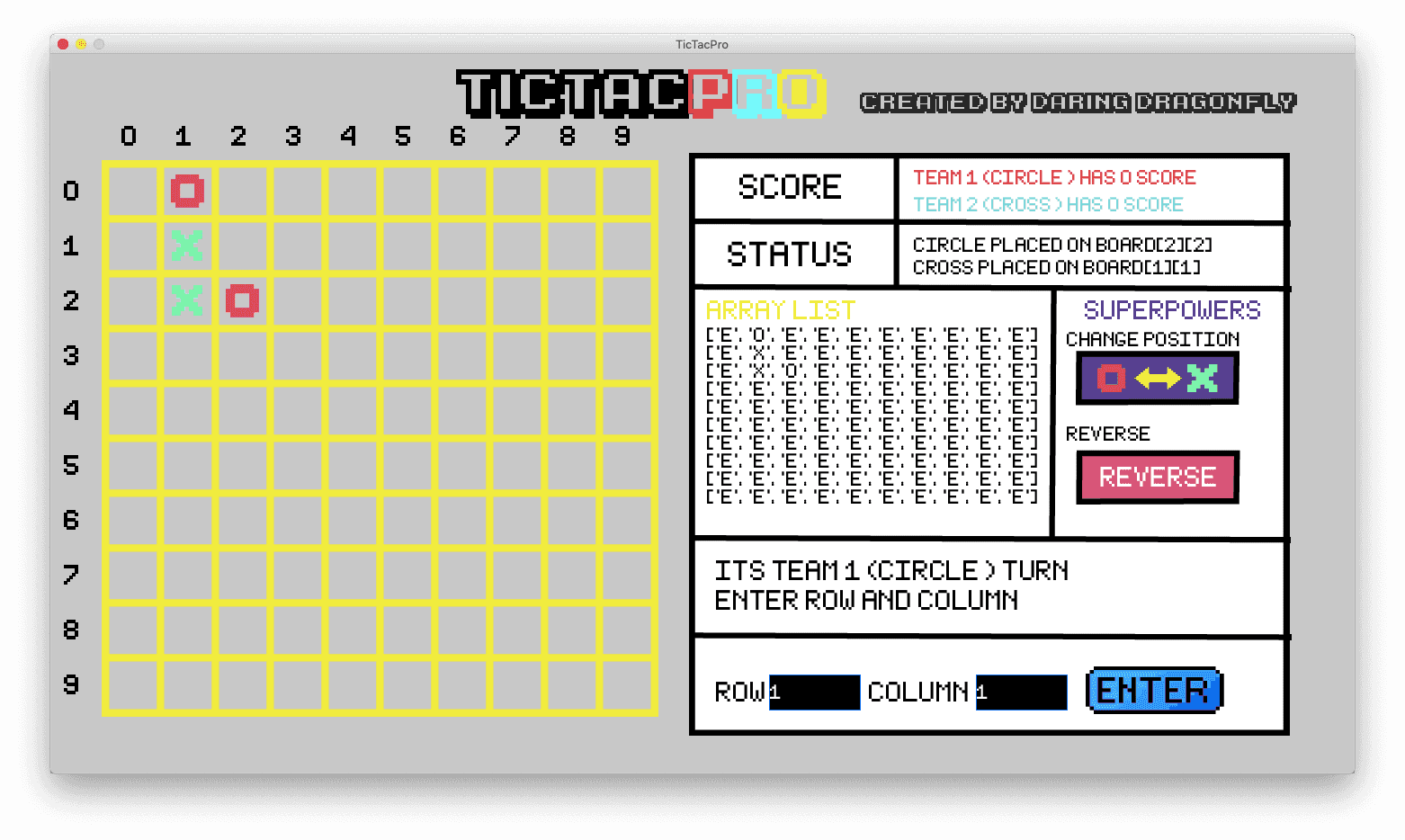 Tic-Tac-Pro with 2D array vizualization in Python Processing